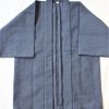 遠州木綿　刺子半纏　市松織り(黒x灰）L（Japanese working jacket/check bk x gr/L)