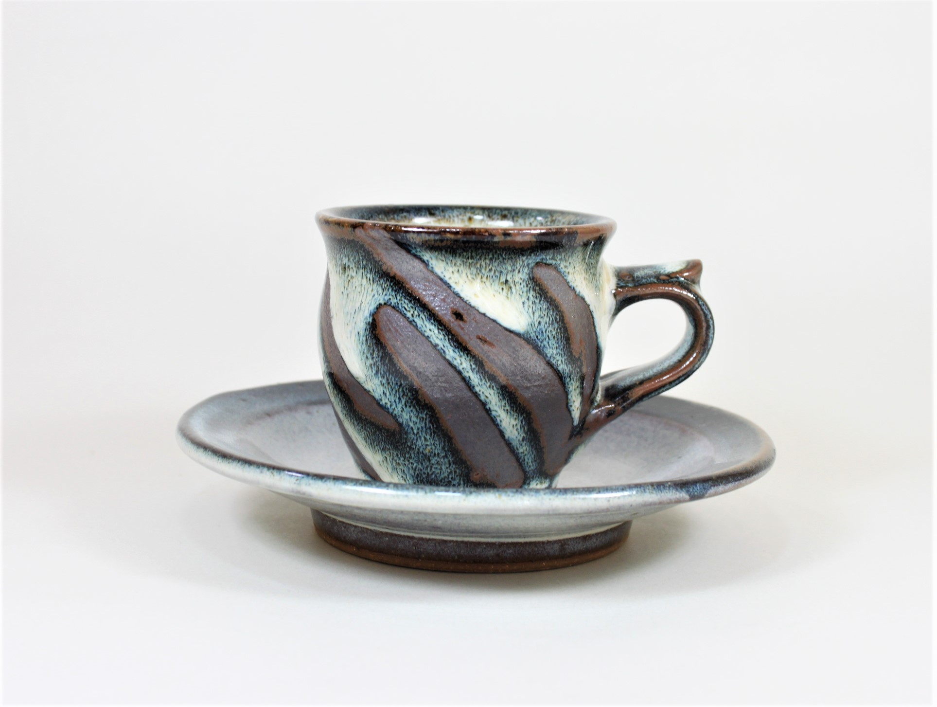 湯町焼　コーヒーカップ・ソーサー　なまこ釉（Yumachi cup&saucer/blue marble)