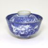 染付印判フタ付飯茶碗　明治　山水/Rice bowl with lid/Village/19c./Japan