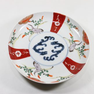 6寸錦皿 明治 鶴と雲龍/18cm hand paint dish/Zhuravil&dragon/19c