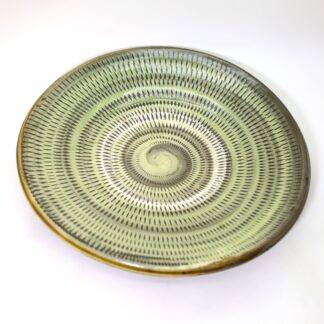 小鹿田焼　とびカンナ9寸皿織部  柳瀬朝夫/Onta 28cm dish/Yanase asao