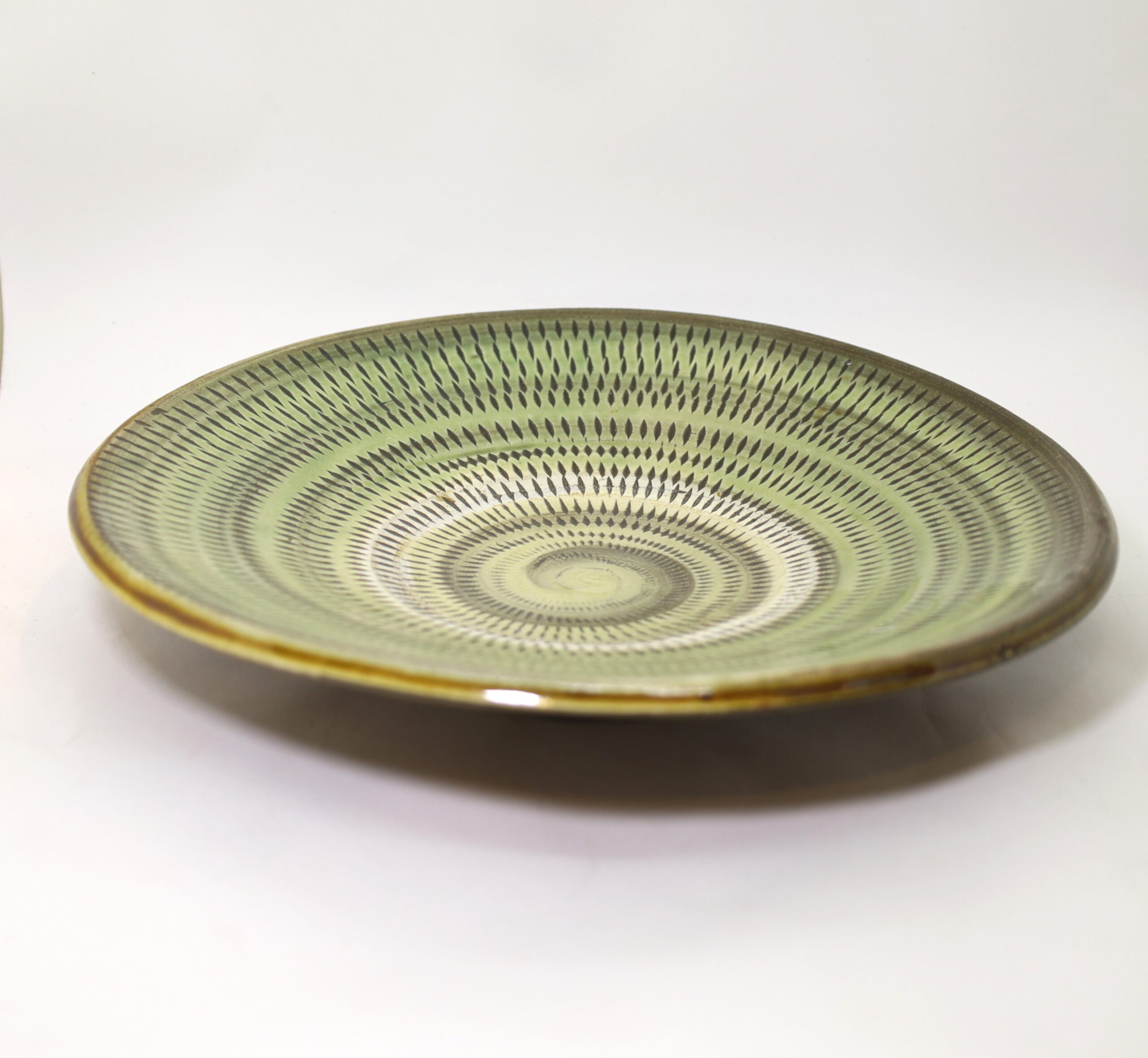 小鹿田焼 とびカンナ9寸皿織部 柳瀬朝夫/Onta 28cm dish/Yanase asao - 画像 (2)