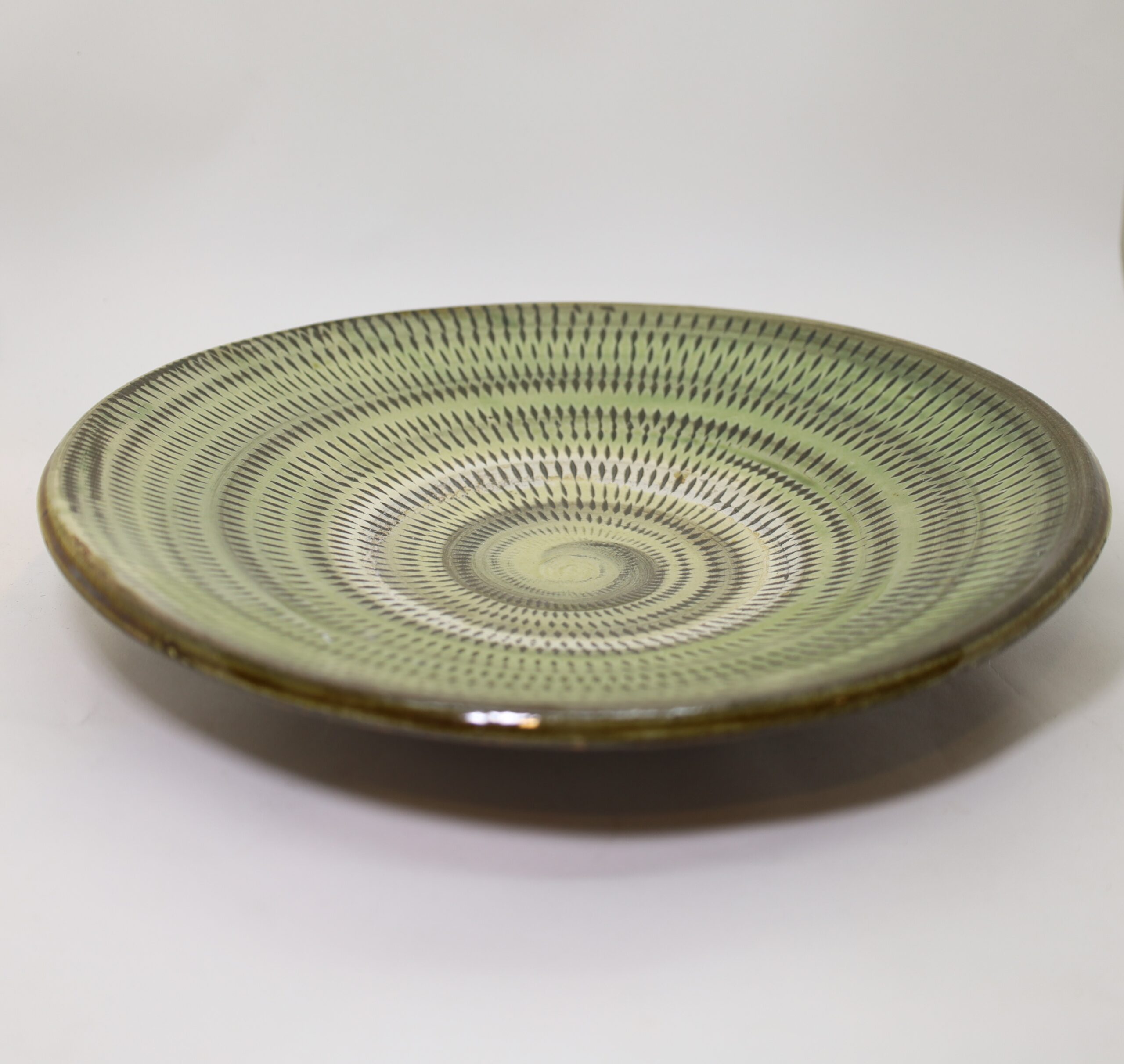 小鹿田焼 とびカンナ9寸皿織部 柳瀬朝夫/Onta 28cm dish/Yanase asao - 画像 (4)