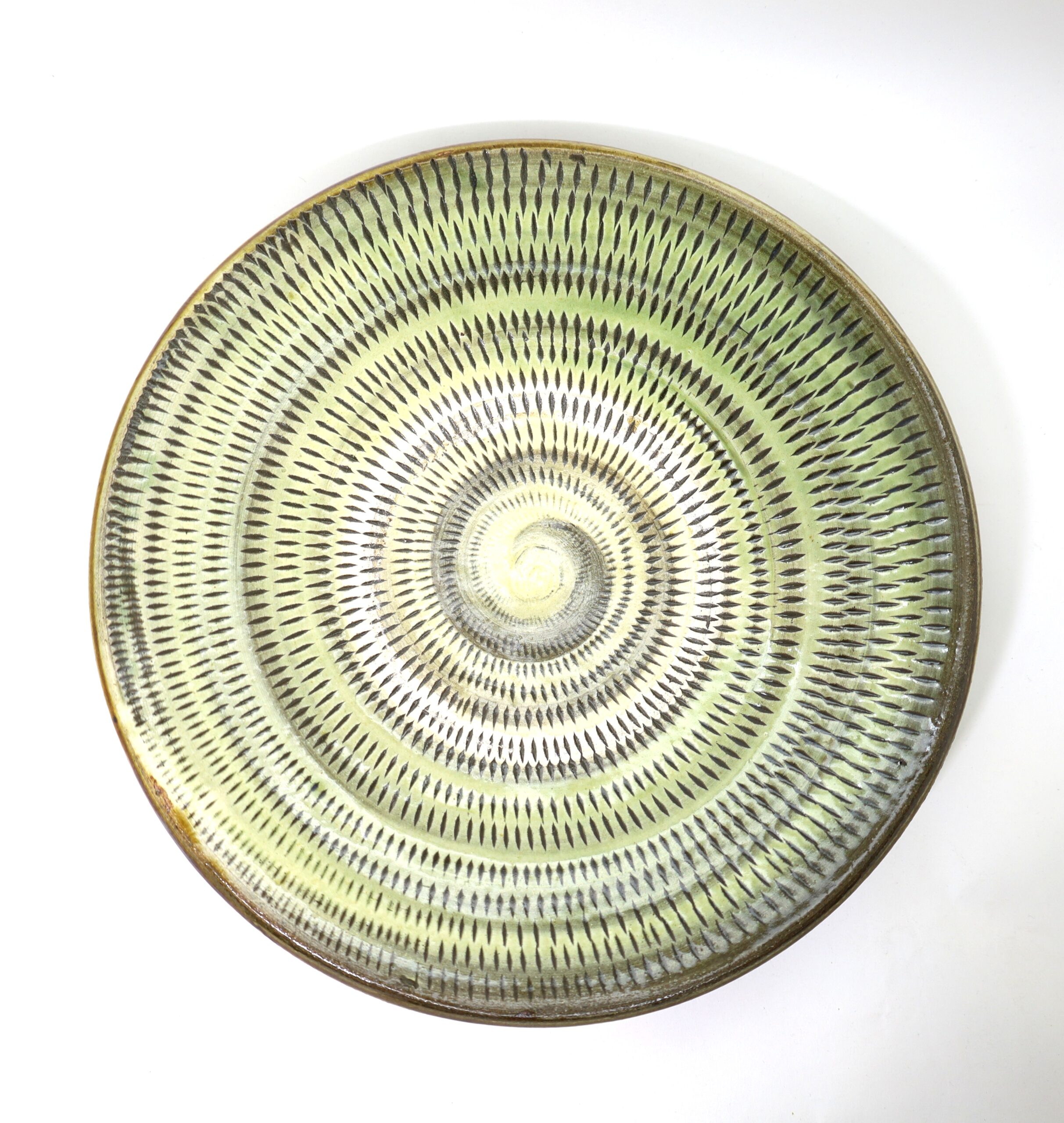 小鹿田焼 とびカンナ9寸皿織部 柳瀬朝夫/Onta 28cm dish/Yanase asao - 画像 (6)