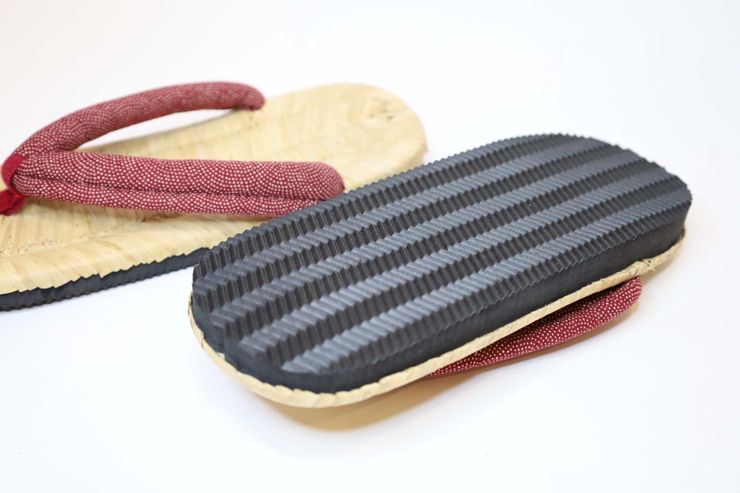 日田 竹皮雪駄 中 ゴム底付 赤/Hita Bamboo bark sandals/M/Rubber sole/red - 画像 (5)