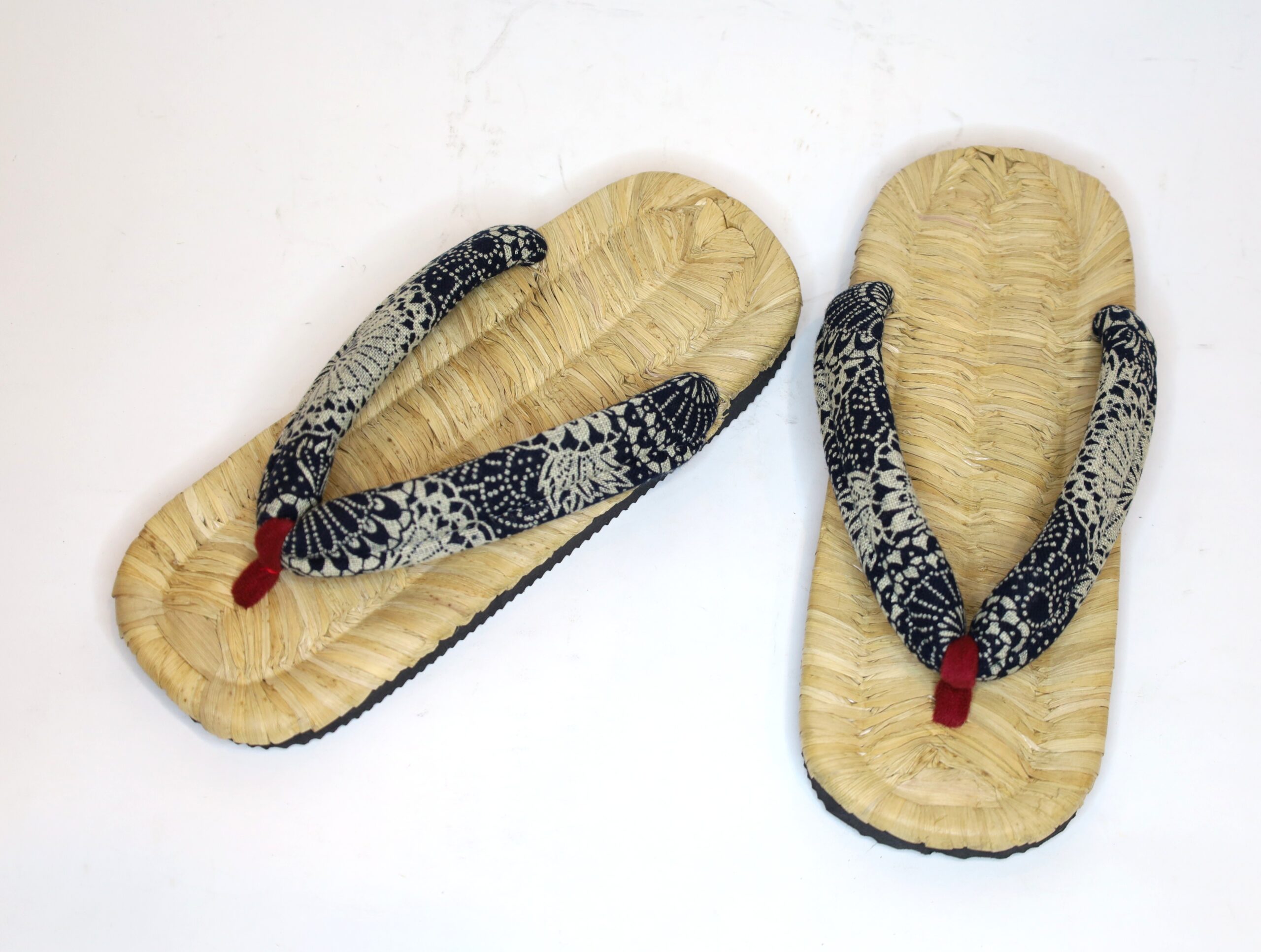 日田 竹皮雪駄 中 ゴム底付 印花布/hita Bamboo bark sandals/M/Rubber sole/flower - 画像 (2)
